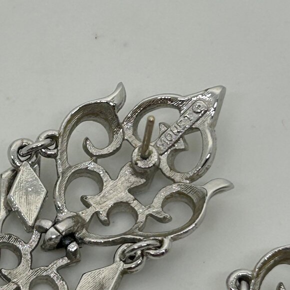 Monet Silver-Tone Chandelier Dangle Earrings With Ornate Design & Cascading Char - Picture 11 of 16